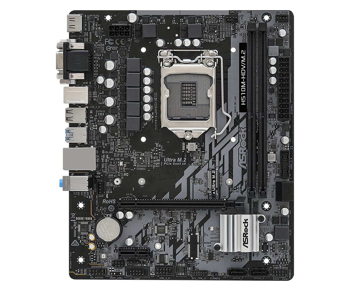 ASRock H510M-Hdv/M.2 Compatible with Intel 10Th and 11Th Generation CPUs (Lga1200) H510 Chipset, Microatx Motherboard, DDR_4