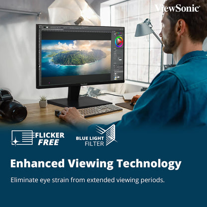 ViewSonic 55.88 Cm (22"), FHD, VA Monitor for Home and Office Use, 100 Hz,1ms Response time, Eye ProTech for Comfort Viewing, Wall Mount, Bezel-Less, Srgb104%, HDMI, VGA - VA2215-H-1N.