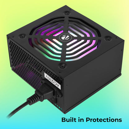 ZEBRONICS ZS500 500W Non Modular Power Supply with Silent 120mm RGB Fan, SATA x 3, 12V 28A (Max.), Over Voltage/Short Circuit Protection