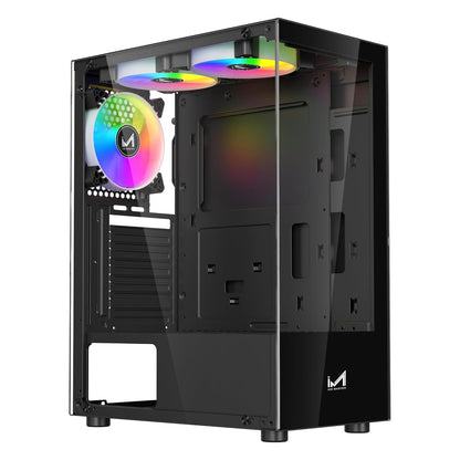 ICE Master Thunder Mid-Tower Computer Case/Gaming Cabinet – Black | Support ATX, M-ATX, ITX | Pre-Installed 2 Top & 1 Rear Rainbow Fans