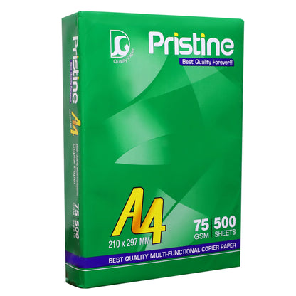 Pristine Copier Paper | 1 Ream | A4 Size | 75 GSM | 500 Sheets | White Paper | For Laserjet & Inkjet Printer | Fast Drying | Both Side Print | Eco Friendly