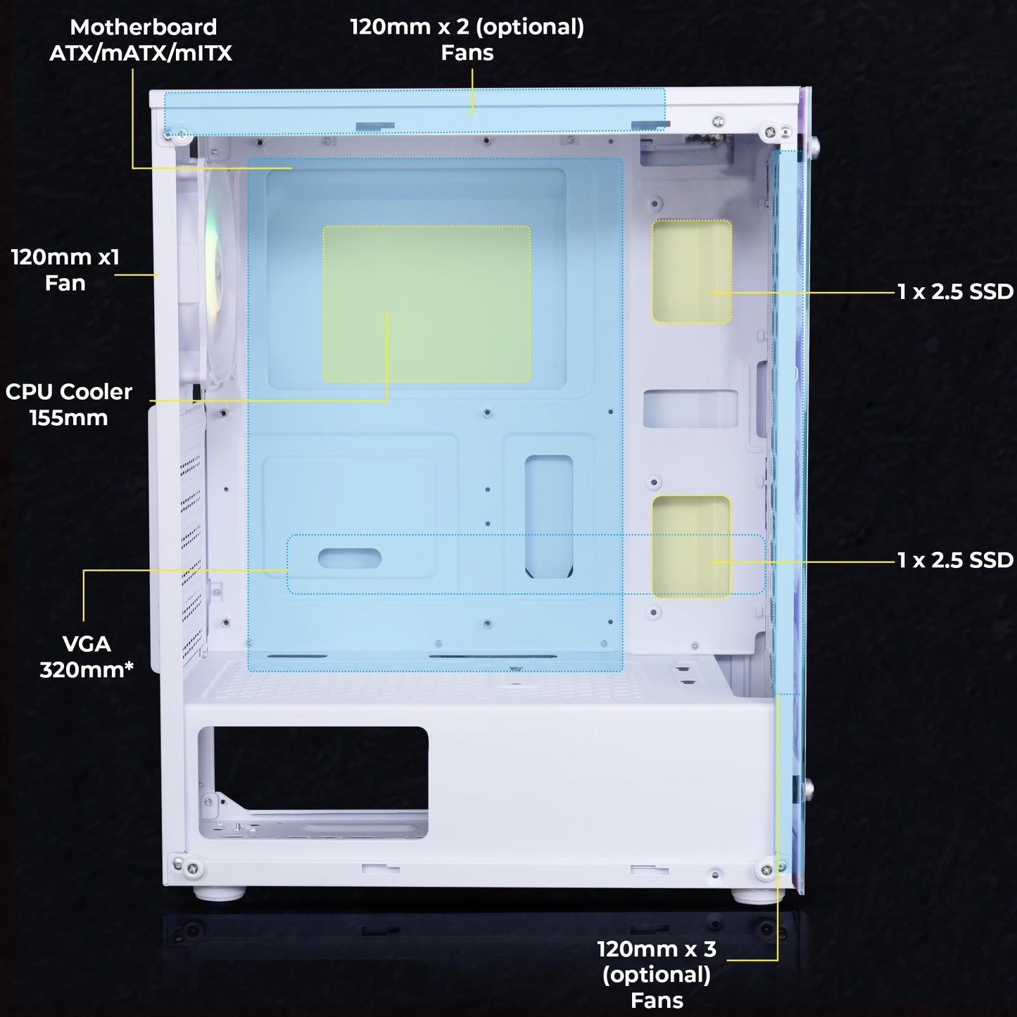 Zebronics ZEB-CRONUS Premium Gaming Cabinet with Mirror Finish Tempered Glass On Front,Tempered Glass On Side & 4 x120mm Rainbow Double Ring LED Fans