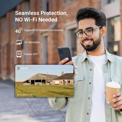 EZVIZ by Hikvision|4G Sim Based 2K Pan&Tilt Smart Outdoor WI-Fi CCTV Camera|360° Coverage|Ai Human-Vehicle Detection|Color Night Vision|Auto Tracking|Upto 512Gb Sd Card Storage|H8C-4G,White