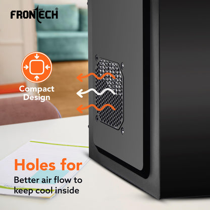 FRONTECH FLINT Silver Series Cabinet/Computer Case with HD Audio | ATX/Mini ATX Compatible | 2 Front USB - 2.0 | Ideal for Home/Office/Gaming (FT-4277, Black)