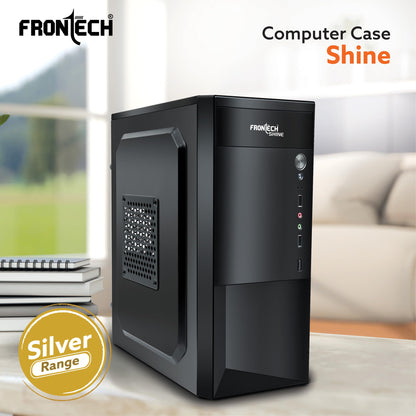 FRONTECH FLINT Silver Series Cabinet/Computer Case with HD Audio | ATX/Mini ATX Compatible | 2 Front USB - 2.0 | Ideal for Home/Office/Gaming (FT-4277, Black)