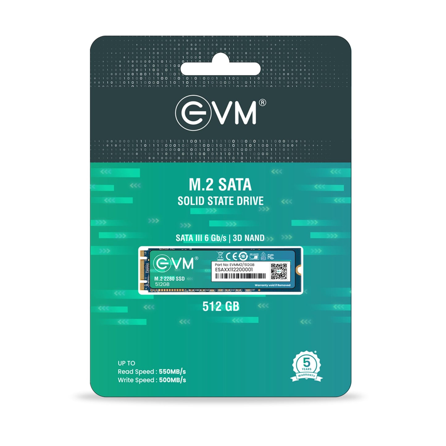 EVM 512GB M.2 (2280) SATA Internal SSD - 540MB/s Read & 450MB/s Write - 5-Year Warranty (EVMM2/512GB)