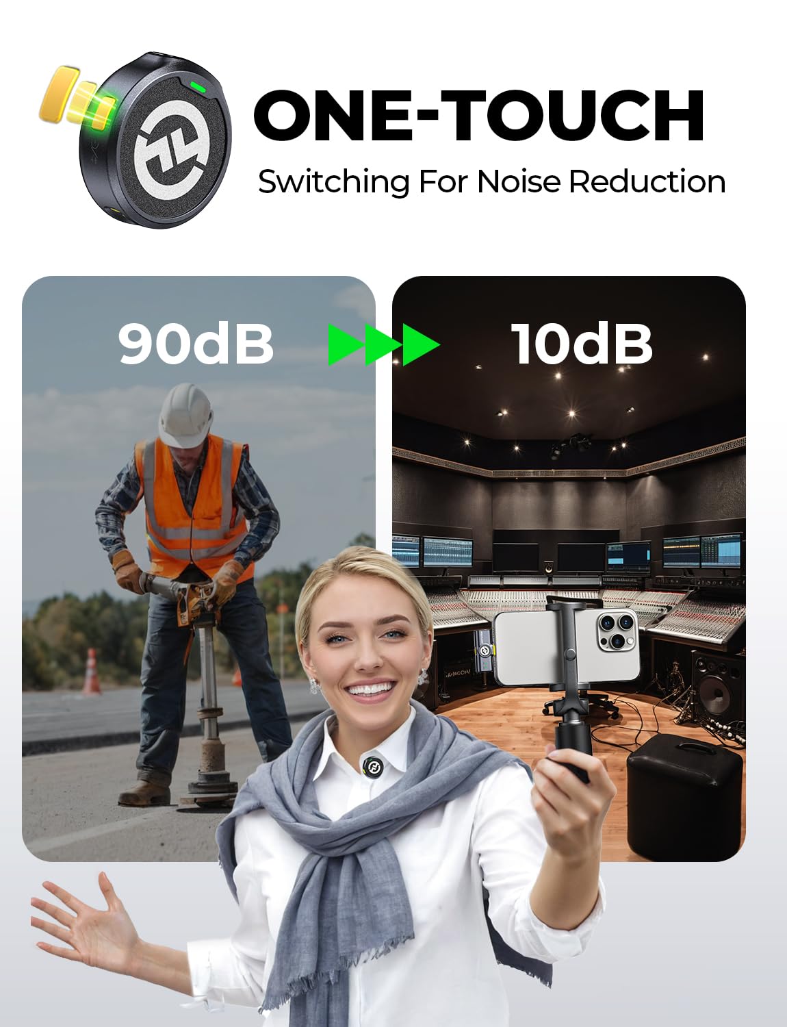 Hollyland Lark M2 Wireless Microphone for iPhone15/16 & Androids, Mini Microphone, 1000ft Range, Hi-Fi Audio, Noise Cancelling, 30h Use, Video Recording