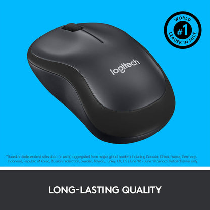 Logitech M221 Wireless Mouse, Silent Buttons, 2.4 GHz with USB Mini Receiver, 1000 DPI Optical Tracking, 18-Month Battery Life, Ambidextrous PC/Mac/Laptop - Black
