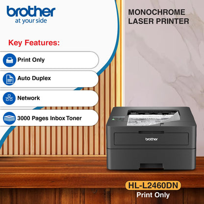 Brother HL-L2460DN (New Launch) Auto Duplex Monochrome Laser Printer, 34 PPM Print Speed, LCD Display, 128 MB Memory, LAN, USB,