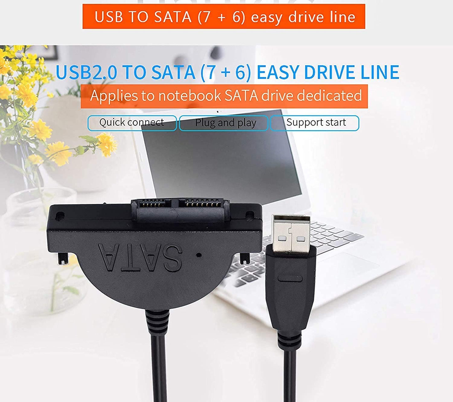 CARE CASE ® USB 2.0 to Mini Sata II 7+6 13Pin Adapter for Laptop CD/DVD ROM Slimline Drive Converter Cable (Black)