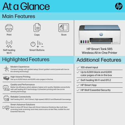 HP Smart Tank 585 All-in-One WiFi Colour Printer, White