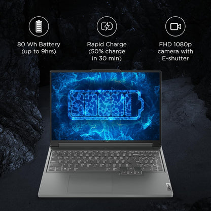 Lenovo Legion Slim 5 AI Powered Ryzen 7 7840HS | AMD NVIDIA RTX 4050 6GB (16GB RAM/512GB SSD/16 Inches (40.64cm)/144Hz/Windows 11/MS Office 21/3 Month Game Pass/Grey/2.4Kg), 82Y9009KIN Gaming Laptop