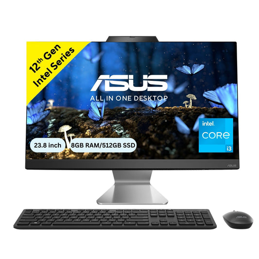 ASUS AiO A3 Series, 23.8" (60.45 cm) FHD, Intel Core i3-1215U 12th Gen, All-in-One Desktop (8GB/512GB SSD/Win11/Office 21/McAfee 1Year/Wireless Keyboard & Mouse/Black/5.40 kg), A3402WBA-BA002WS