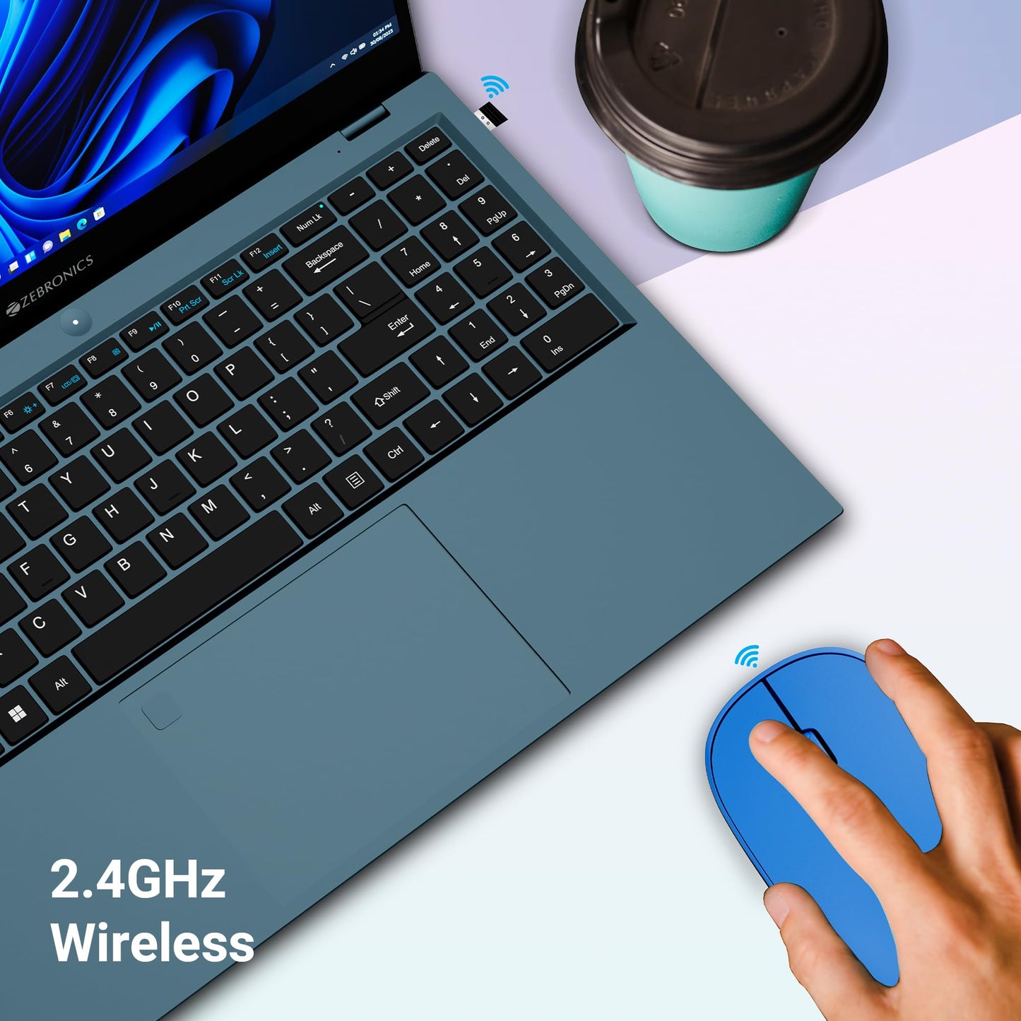 ZEBRONICS Haze Wireless Mouse for Computers, Laptops with 1200 DPI, Advanced Optical Sensor, 2.4GHz USB Nano Receiver, Plug - Play Usage, Power Saving Mode and Comfortable use on Most Surfaces - Blue