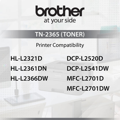 Brother Toner TN-2365 Has 2600 Pages Yield Compatible with HL-L2321D HL-L2361DN HL-L2366DW DCP-L2520D DCP-L2541DW MFC-L2701D and MFC-L2701DW