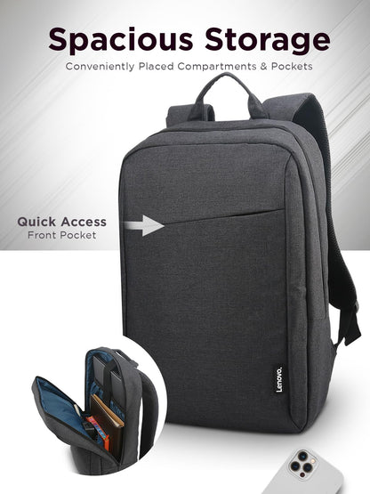Lenovo 15.6" Casual Backpack B210, Durable and Water- Repellent Fabric, School & Office Use, Padded Laptop Compartment, Adjustable Shoulder Straps,1 Year Warranty, Black