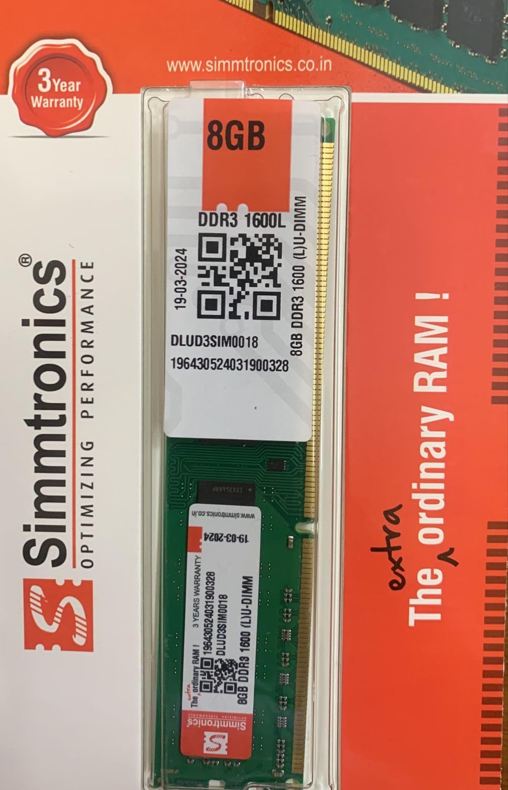 Simmtronics 8GB DDR3L Laptop RAM 1600 MHz (PC 12800) with 3 Year Warranty