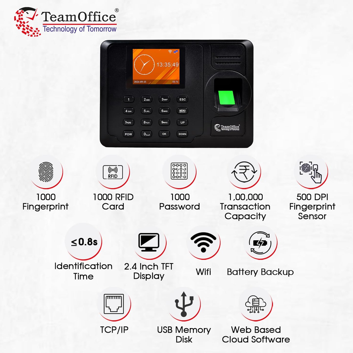 Team Office Z305W Biometric Attendance Device with Cloud and Wi-Fi Suuported