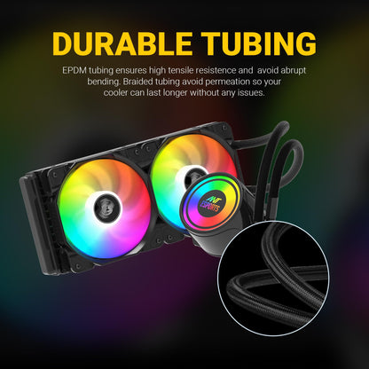 Ant Esports ICE-240 240mm Addressable RGB 2600RPM AIO I CPU Liquid Cooler - Black I Support Intel - LGA115X/1200/1700/1366/2011/2066 , AMD - FM1/FM2/AM2//AM2+/AM3/AM3+/AM4/AM5