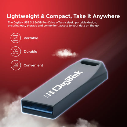 Digitek (Dud 64G V3.2) USB 3.2 Flash Drive, 64GB Storage, High Speed Read & Write, Pen Drive, Magnetic, X-Ray & Temperature Resistant | Compatible with Windows & Mac OS