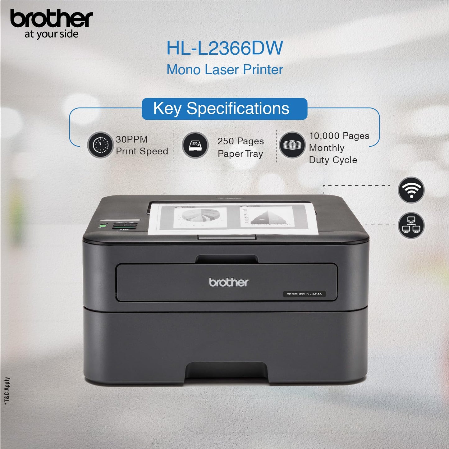 Brother HL-L2366DW Auto Duplex Laser Printer, 30 PPM Print Speed, LCD Display, 32 MB Memory, (WiFi WiFi Direct LAN USB), 250 Sheet Paper Tray, 2600 Pages Inbox Toner, Free Installation (Fast Printer)