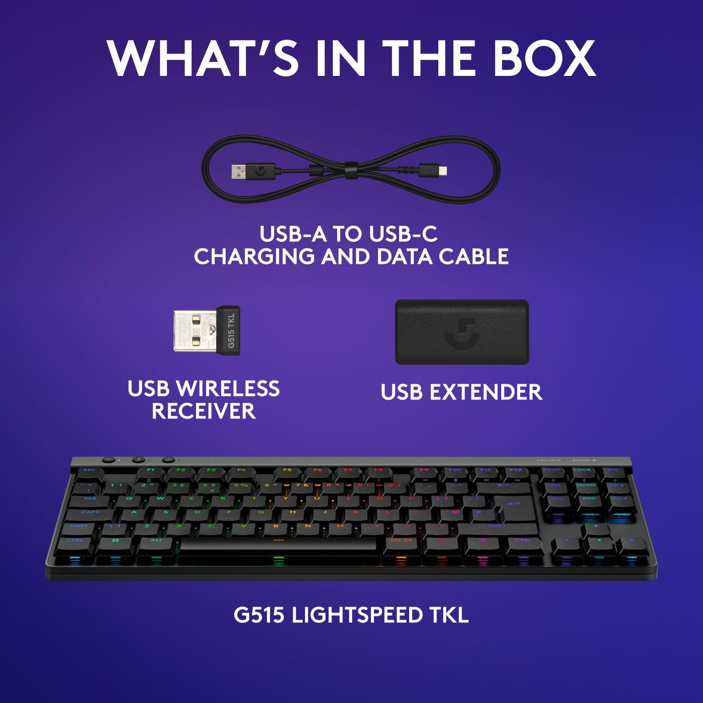 Logitech G515 Lightspeed TKL Low Profile Wireless Gaming Keyboard, LIGHTSYNC RGB, Thin Tenkeyless Design, PBT Keycaps, Linear (Red) Mechanical Switches - Black
