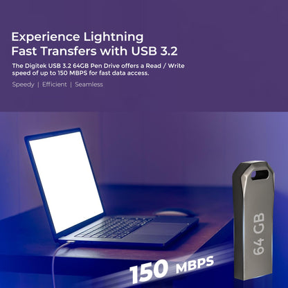 Digitek (Dud 64G V3.2) USB 3.2 Flash Drive, 64GB Storage, High Speed Read & Write, Pen Drive, Magnetic, X-Ray & Temperature Resistant | Compatible with Windows & Mac OS