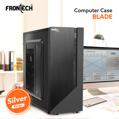 FRONTECH FLINT Silver Series Cabinet/Computer Case with HD Audio | ATX/Mini ATX Compatible | 2 Front USB - 2.0 | Ideal for Home/Office/Gaming (FT-4277, Black)