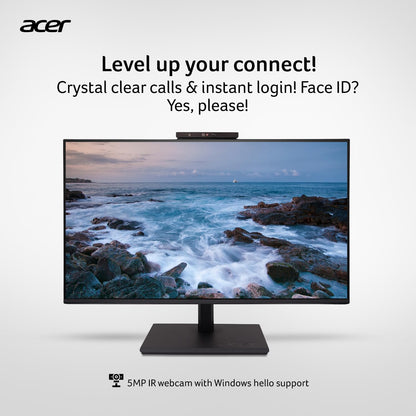 Acer B247Y D6 23.8 Inch IPS Full HD Backlit LED LCD Monitor I IR 5M Adjustable Webcam with Human Presence Detection, 120Hz, Height Adjustment and Pivot, HDMI, VGA, DP, USB 3.2 HUB I Stereo Speakers