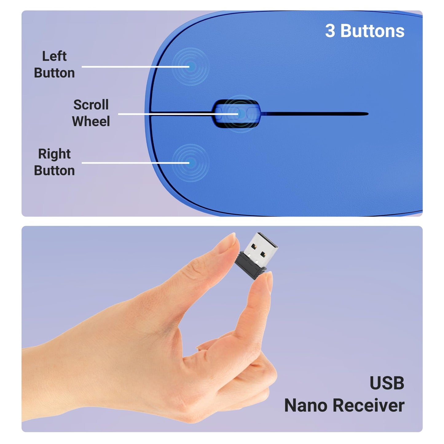 ZEBRONICS Haze Wireless Mouse for Computers, Laptops with 1200 DPI, Advanced Optical Sensor, 2.4GHz USB Nano Receiver, Plug - Play Usage, Power Saving Mode and Comfortable use on Most Surfaces - Blue