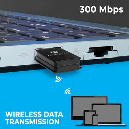Zebronics USB300WF1 WiFi Dongle Mini Adapter,Supports 300Mbps Wireless Data Transmission Rate with Access Point Mode for Hotspot (Black)