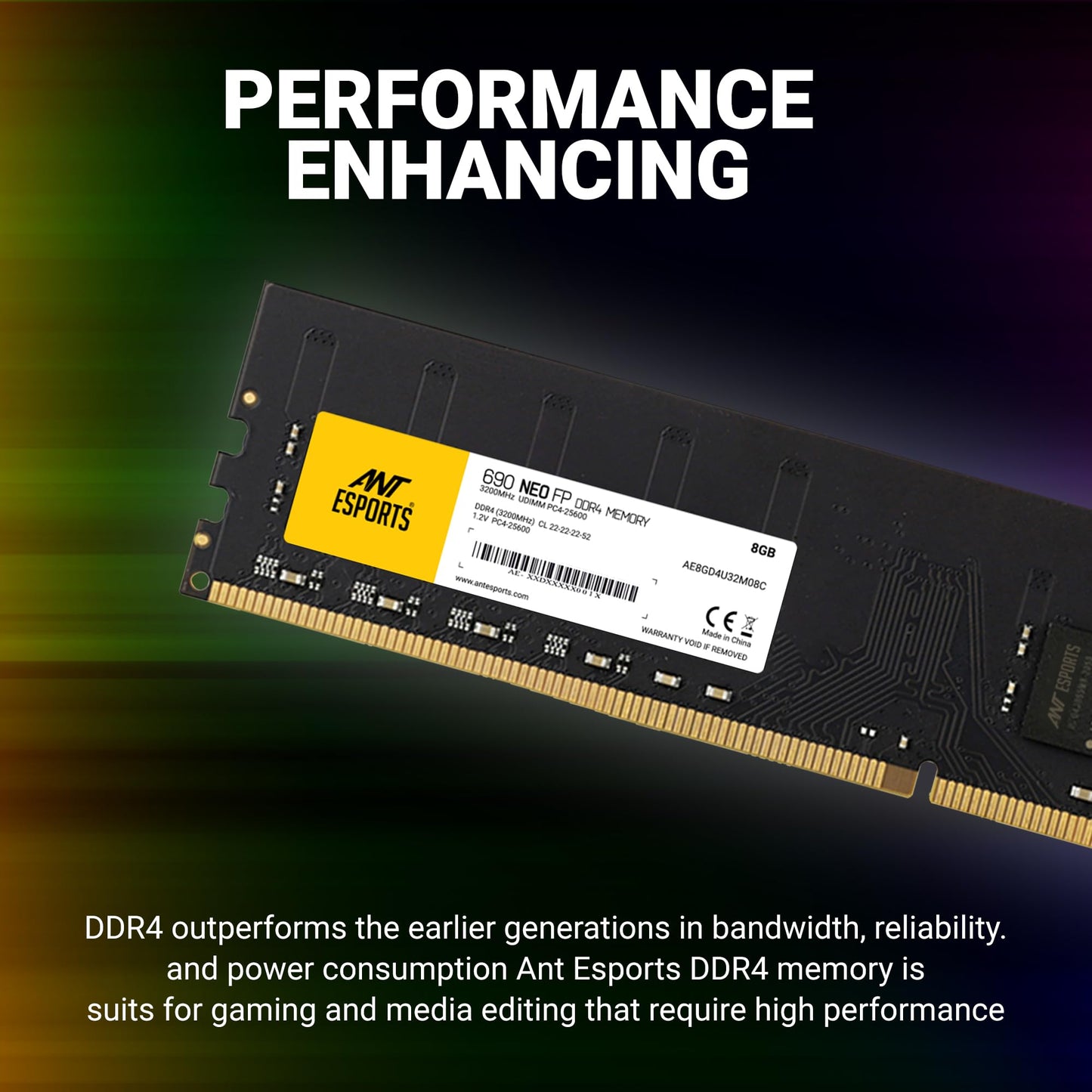 Ant Esports 690 NEO VS 8GB (1 * 8GB) DDR3 1600 MHz CL 11-11-11-28 U-DIMM Desktop Memory - AE8GD3U16M16C