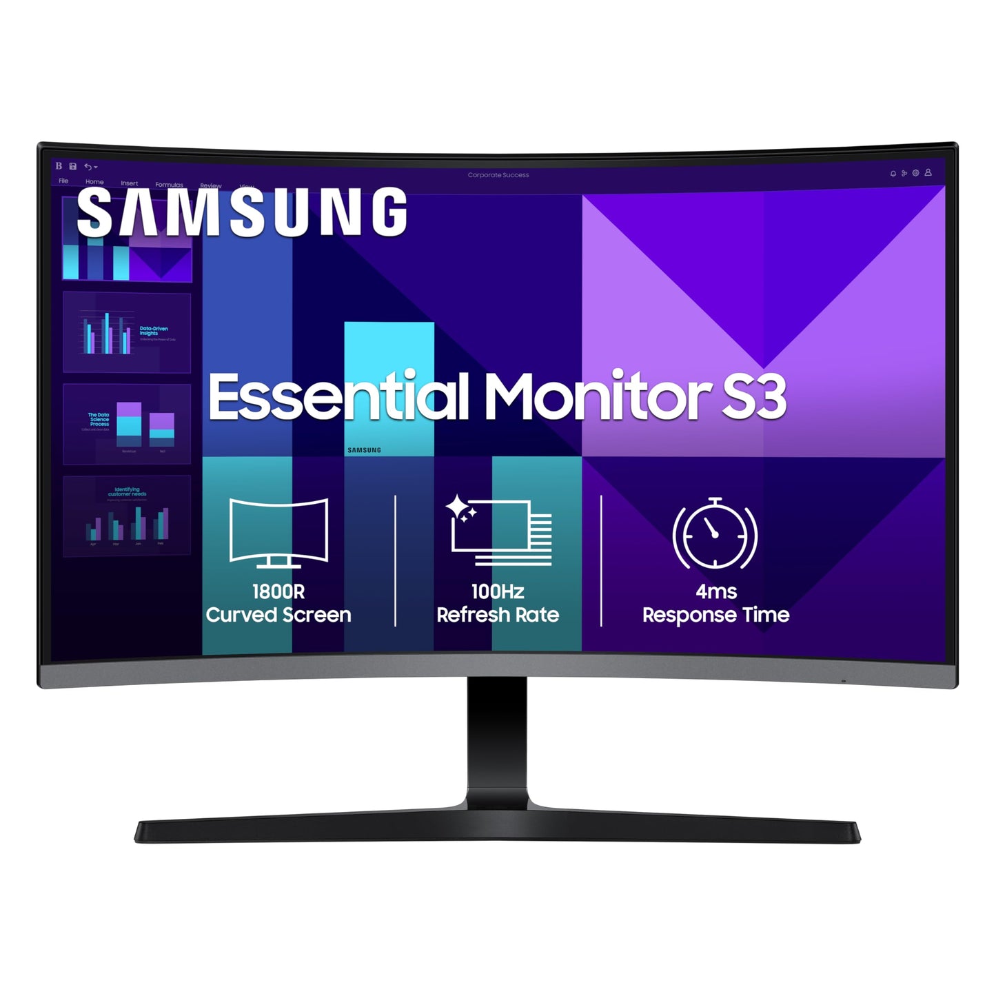 Samsung 27" (68.6 cm) S3 1800R Curved Monitor|FHD 1920 x 1080|100 Hz|4 ms|Ports-HDMI,VGA|Game Mode|Eye Saver Mode|LS27D390GAWXXL||Wall Mountable|Black