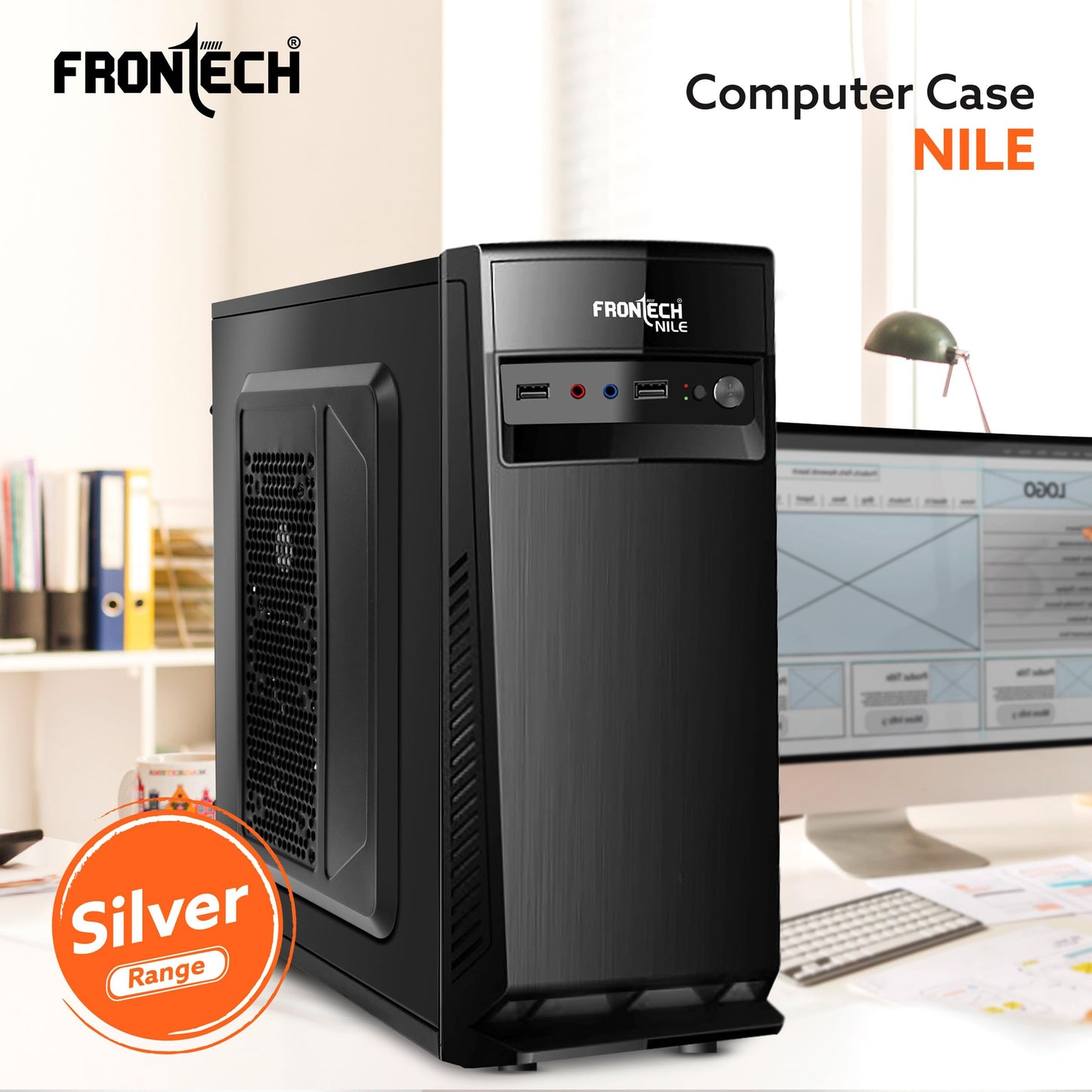 FRONTECH FLINT Silver Series Cabinet/Computer Case with HD Audio | ATX/Mini ATX Compatible | 2 Front USB - 2.0 | Ideal for Home/Office/Gaming (FT-4277, Black)