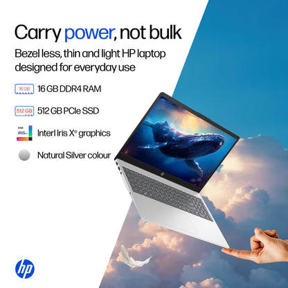 HP 15, 13th Gen Intel Core i5-1334U (16GB DDR4, 512GB SSD) Anti-Glare, Micro-Edge, 15.6''/39.6cm, FHD, Win 11, Office 24, Silver, 1.59kg, fd0467tu, Iris Xe Graphics, FHD Camera, Backlit KB Laptop