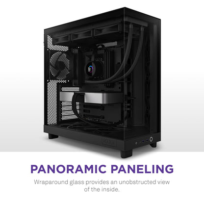 NZXT H6 Flow | CC-H61FB-01 | Compact Dual-Chamber Mid-Tower Airflow Case | Panoramic Glass Panels | High-Performance Airflow Panels | Includes 3 x 120mm Fans | Cable Management | Black