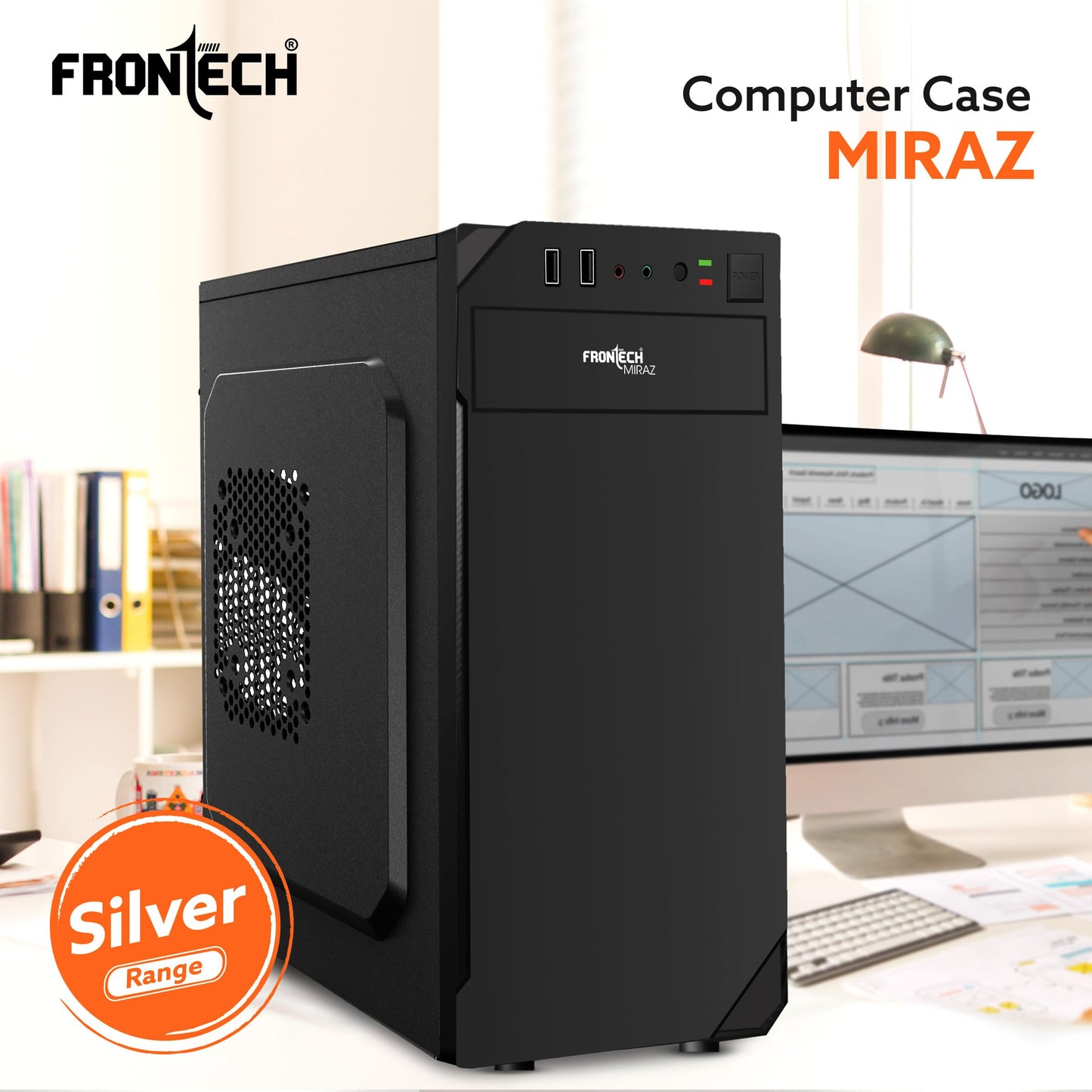 FRONTECH FLINT Silver Series Cabinet/Computer Case with HD Audio | ATX/Mini ATX Compatible | 2 Front USB - 2.0 | Ideal for Home/Office/Gaming (FT-4277, Black)