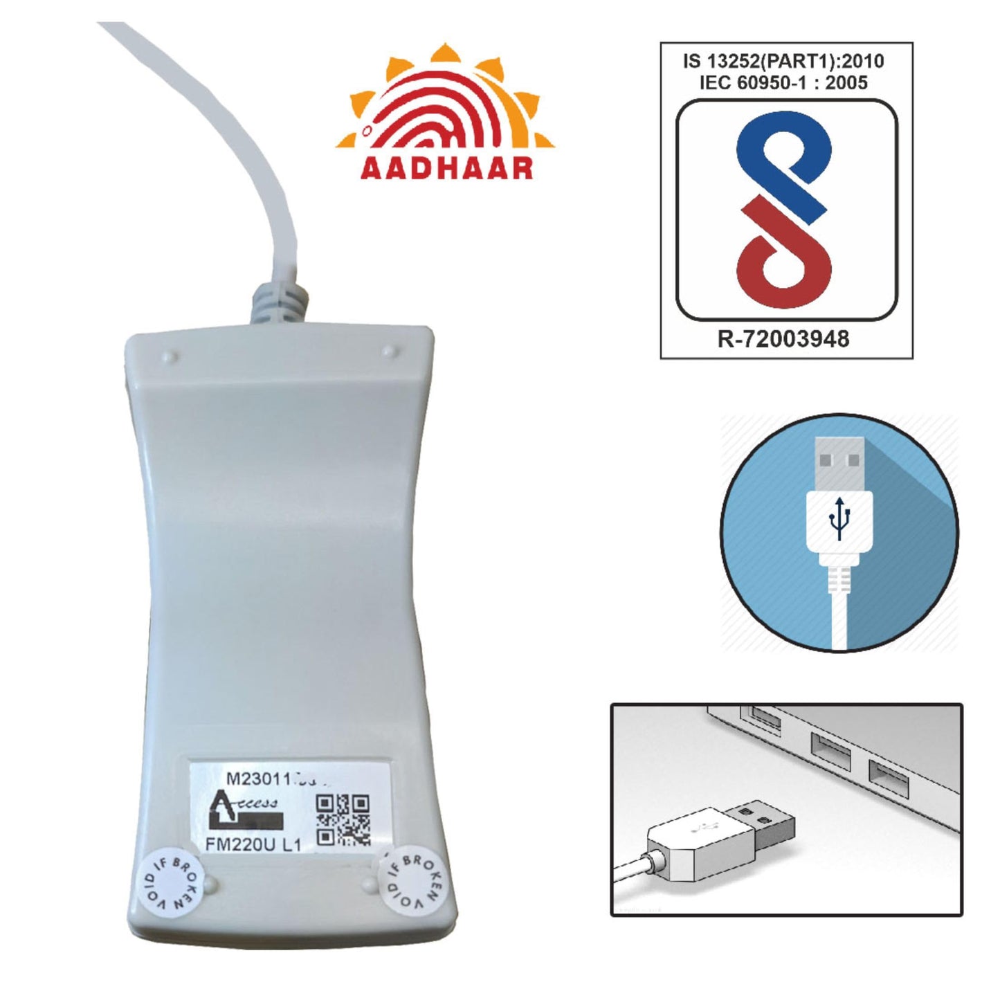 FM220U L1 UIDAI Certified USB Optical Biometric Scanner with 1YEAR RD Service