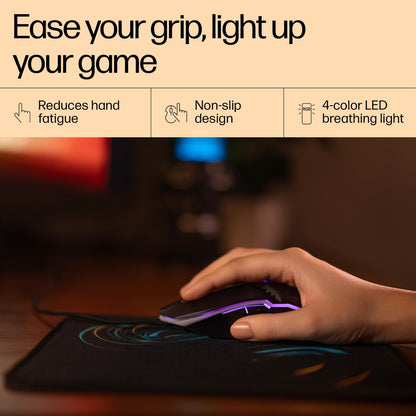 HP M270 Backlit USB Wired Gaming Mouse with 6 Buttons, 4-Speed Customizable 2400 DPI, Ergonomic Design, Breathing LED Lighting, Metal Scroll Wheel, Lightweighted / 3 Years Warranty (7ZZ87AA), Black