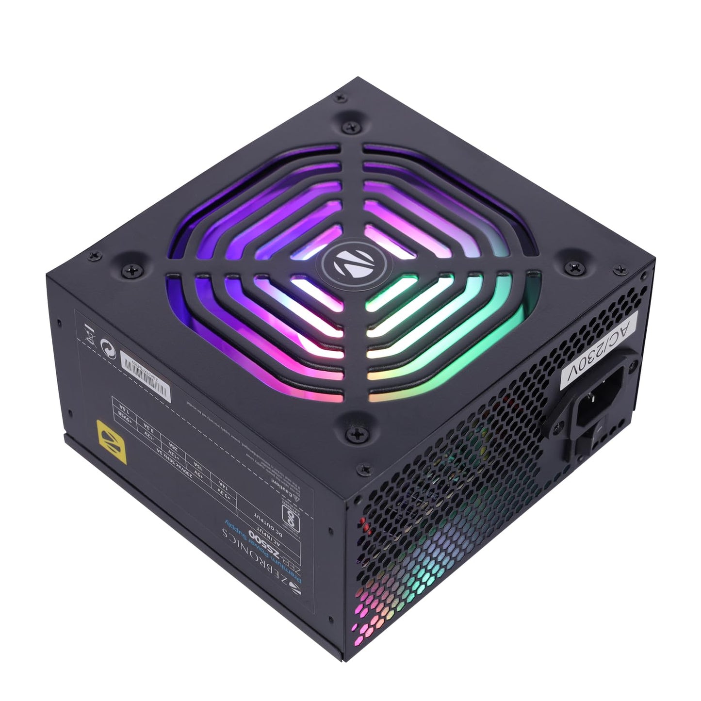 ZEBRONICS ZS500 500W Non Modular Power Supply with Silent 120mm RGB Fan, SATA x 3, 12V 28A (Max.), Over Voltage/Short Circuit Protection