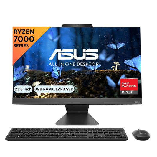 ASUS AiO M3402WFA Series, 23.8" (60.45 cm) FHD, AMD Ryzen 3 7320U, All-in-One Desktop (8GB/512GB SSD/Windows 11/Office 2021/with Wireless Keyboard & Mouse/Black/5.4 kg), M3402WFA-KBA016WS