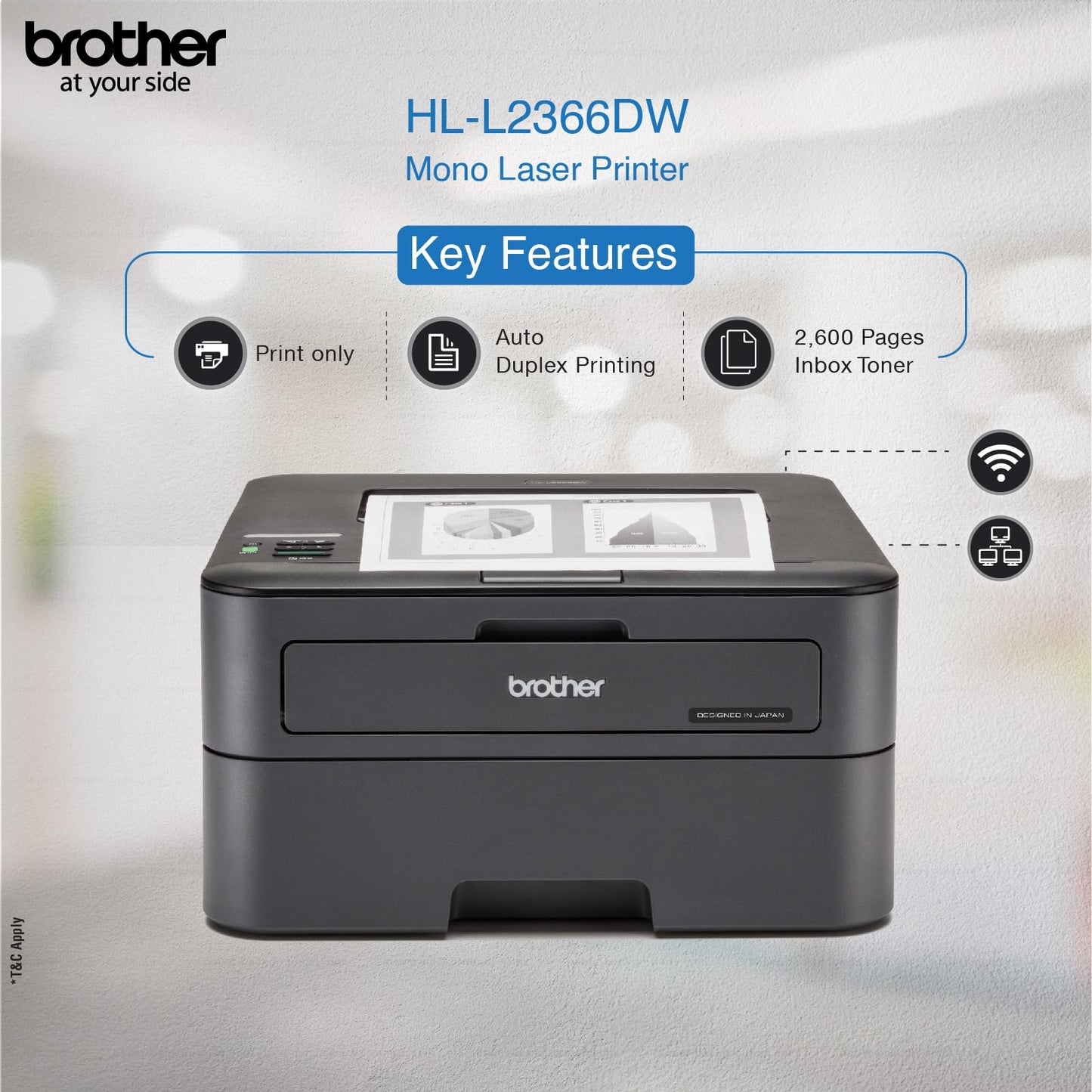Brother HL-L2366DW Auto Duplex Laser Printer, 30 PPM Print Speed, LCD Display, 32 MB Memory, (WiFi WiFi Direct LAN USB), 250 Sheet Paper Tray, 2600 Pages Inbox Toner, Free Installation (Fast Printer)