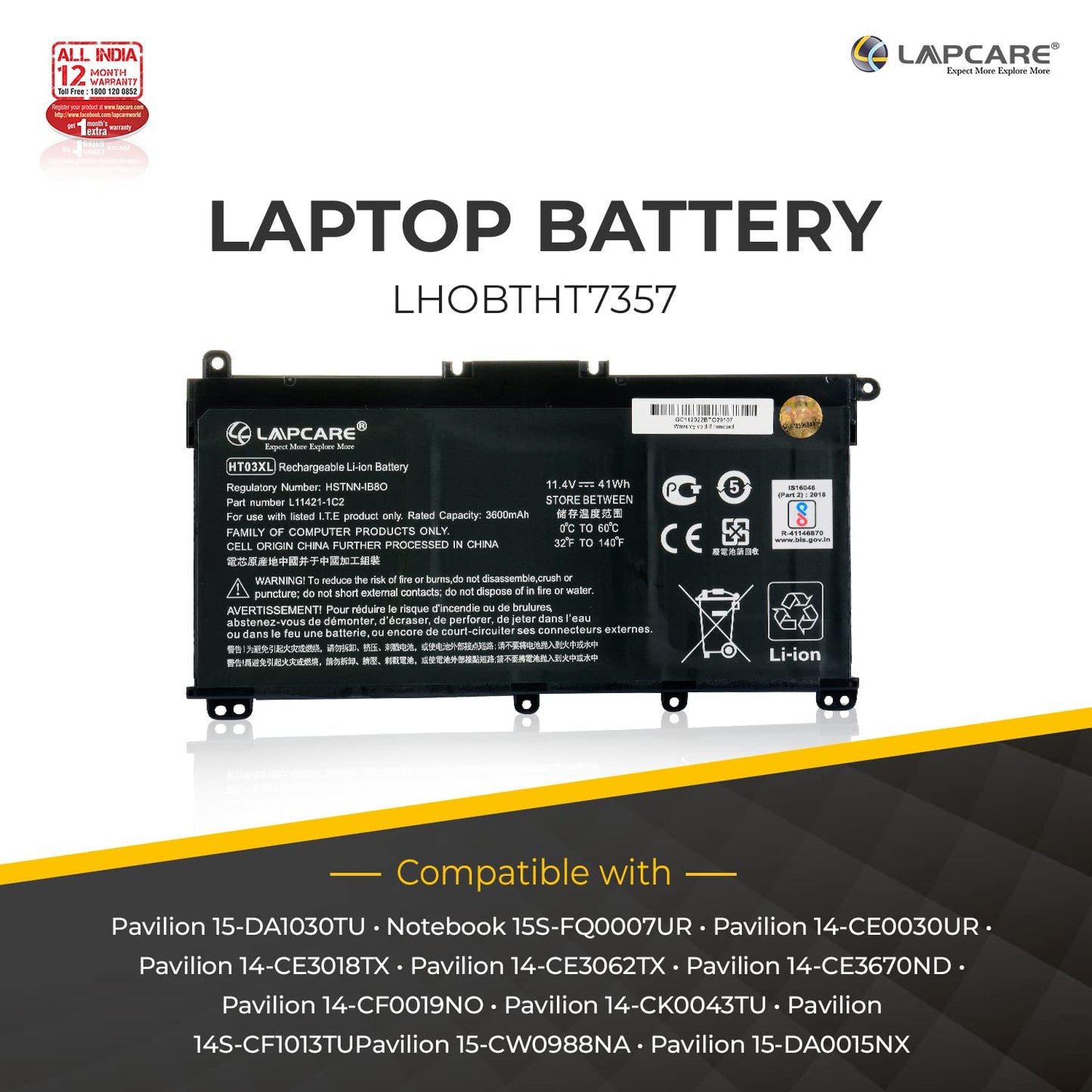 Lapcare Laptop Battery for HP Pavilion 240 G7, 245 G7, 250 G7, 255 G7, 340 G5, 348 G5 Series Laptop Battery