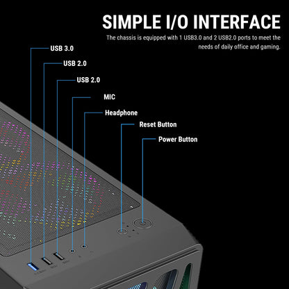Ant Esports Elite 1100 Mid-Tower Computer Case/Gaming Cabinet - Black | Support ATX, M-ATX, ITX | Pre- Installed 3 x 120mm Front and 1 x 120mm Rear Rainbow Fans