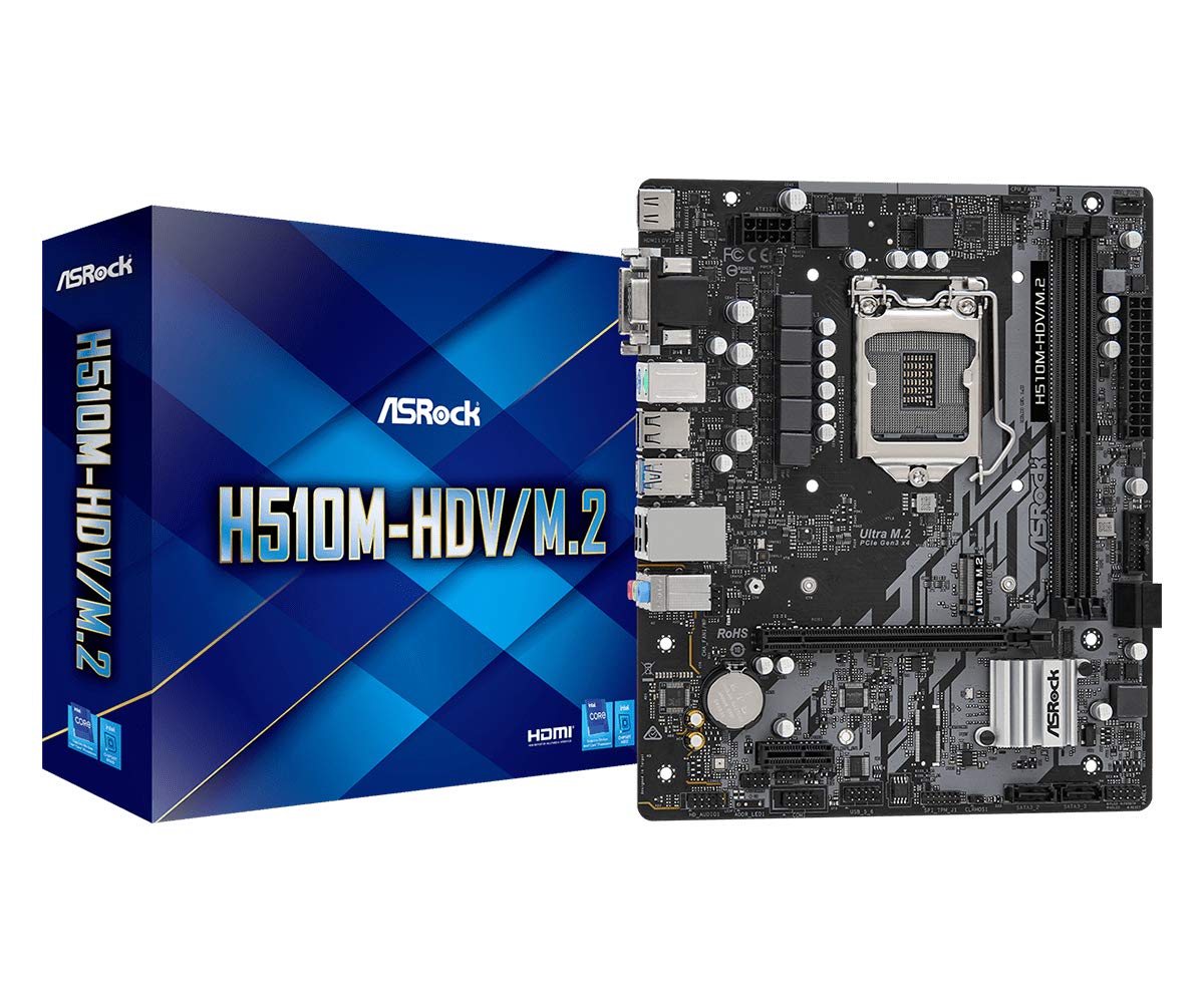 ASRock H510M-Hdv/M.2 Compatible with Intel 10Th and 11Th Generation CPUs (Lga1200) H510 Chipset, Microatx Motherboard, DDR_4
