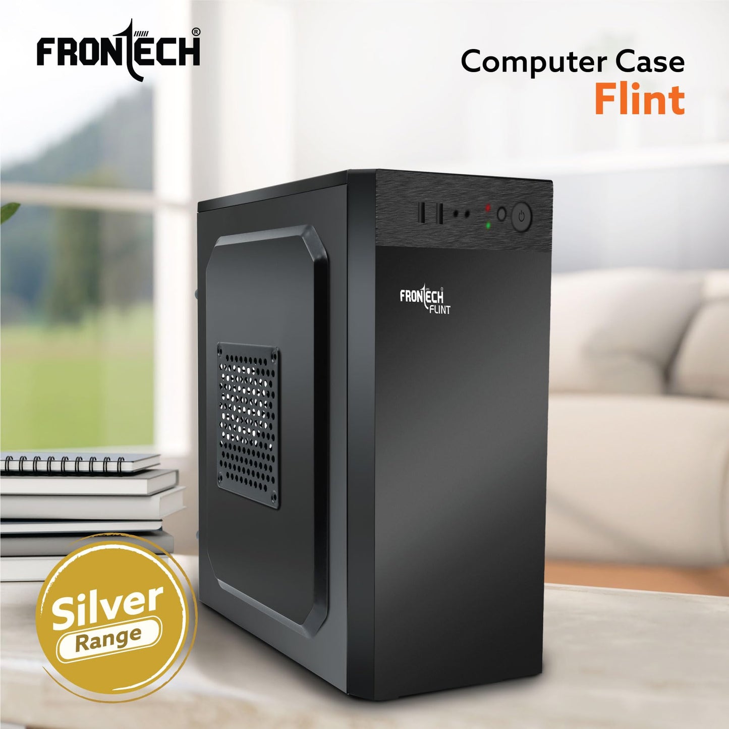 FRONTECH FLINT Silver Series Cabinet/Computer Case with HD Audio | ATX/Mini ATX Compatible | 2 Front USB - 2.0 | Ideal for Home/Office/Gaming (FT-4277, Black)