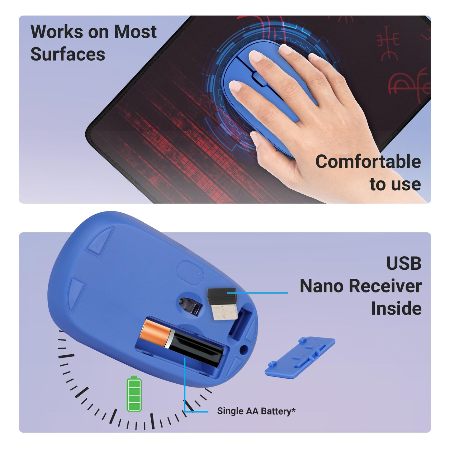 ZEBRONICS Haze Wireless Mouse for Computers, Laptops with 1200 DPI, Advanced Optical Sensor, 2.4GHz USB Nano Receiver, Plug - Play Usage, Power Saving Mode and Comfortable use on Most Surfaces - Blue