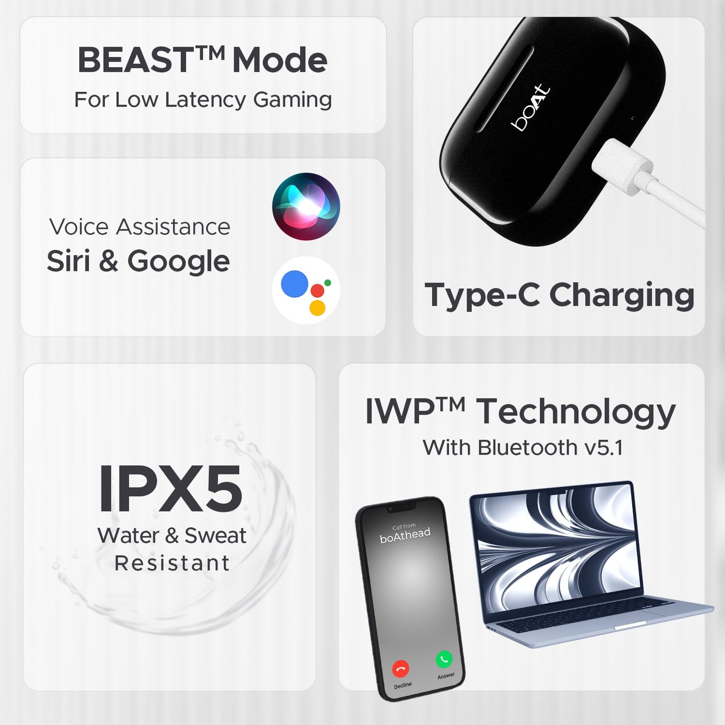 Boat Airdopes 163 in Ear Wireless Earbuds with 40 HRS Battery, Fast Charge (Active Black)