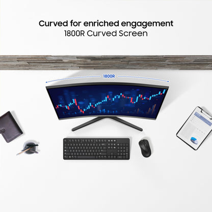 Samsung 27" (68.6 cm) S3 1800R Curved Monitor|FHD 1920 x 1080|100 Hz|4 ms|Ports-HDMI,VGA|Game Mode|Eye Saver Mode|LS27D390GAWXXL||Wall Mountable|Black