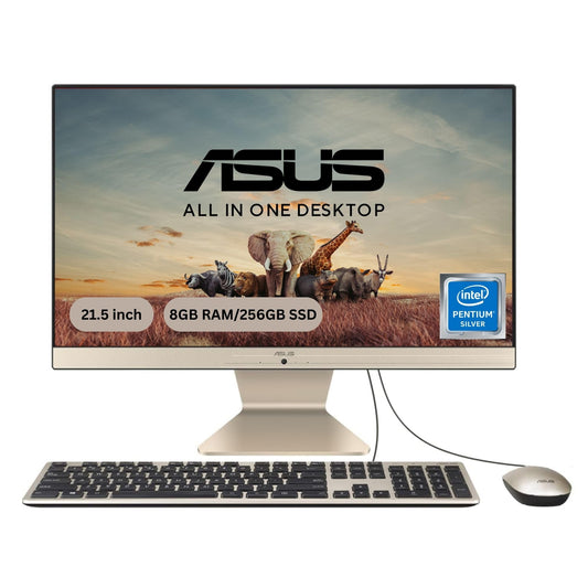 ASUS Vivo AiO V222, 4 core Intel Pentium Silver J5040, 21.5" (54.61cm), All-in-One Desktop (8GB/256GB SSD/Win11/1Year McAfee Security/Wired Keyboard & Mouse Included/Black/4.8 kg), V222GAK-BA034W